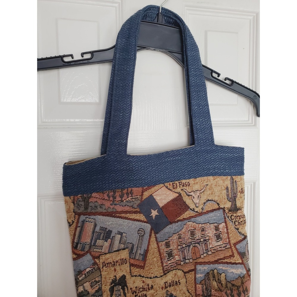 Texas Tapestry Western Tote Bag Blue Multicolor Map Boho OS - Picture 3 of 12